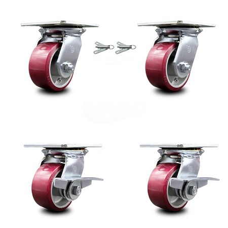 Service Caster 4 Inch Poly on Aluminum Swivel Caster Swivel Locks 2 Brakes, 2PK SCC-35S420-PAB-BSL-2-SLB-2